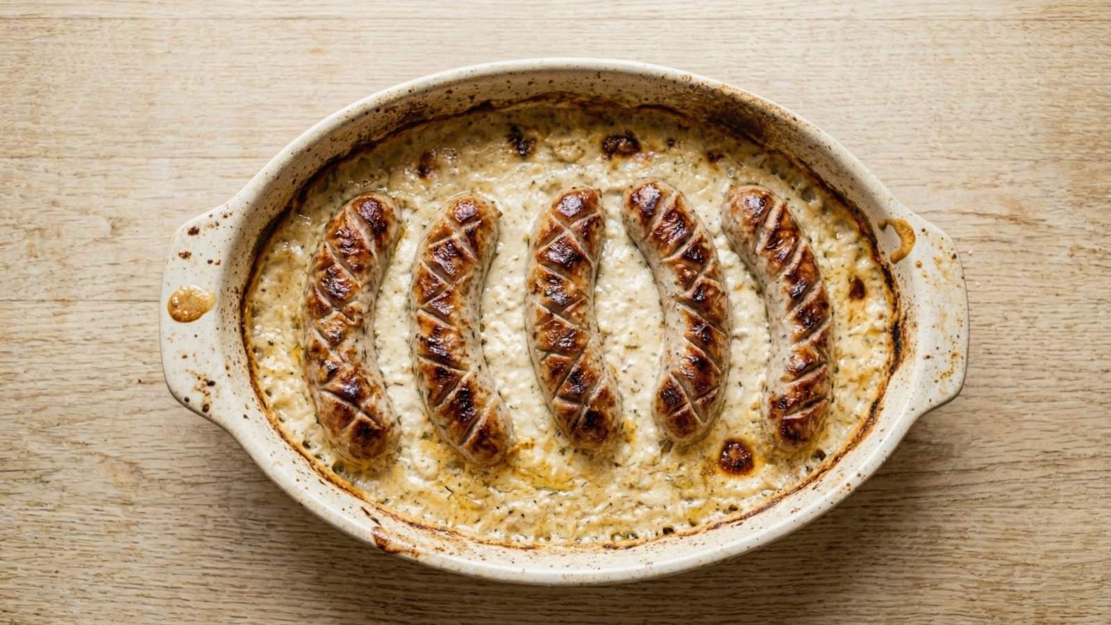 Pieczona biała kiełbasa w sosie chrzanowym - jak zrobić, przepis, krok 5