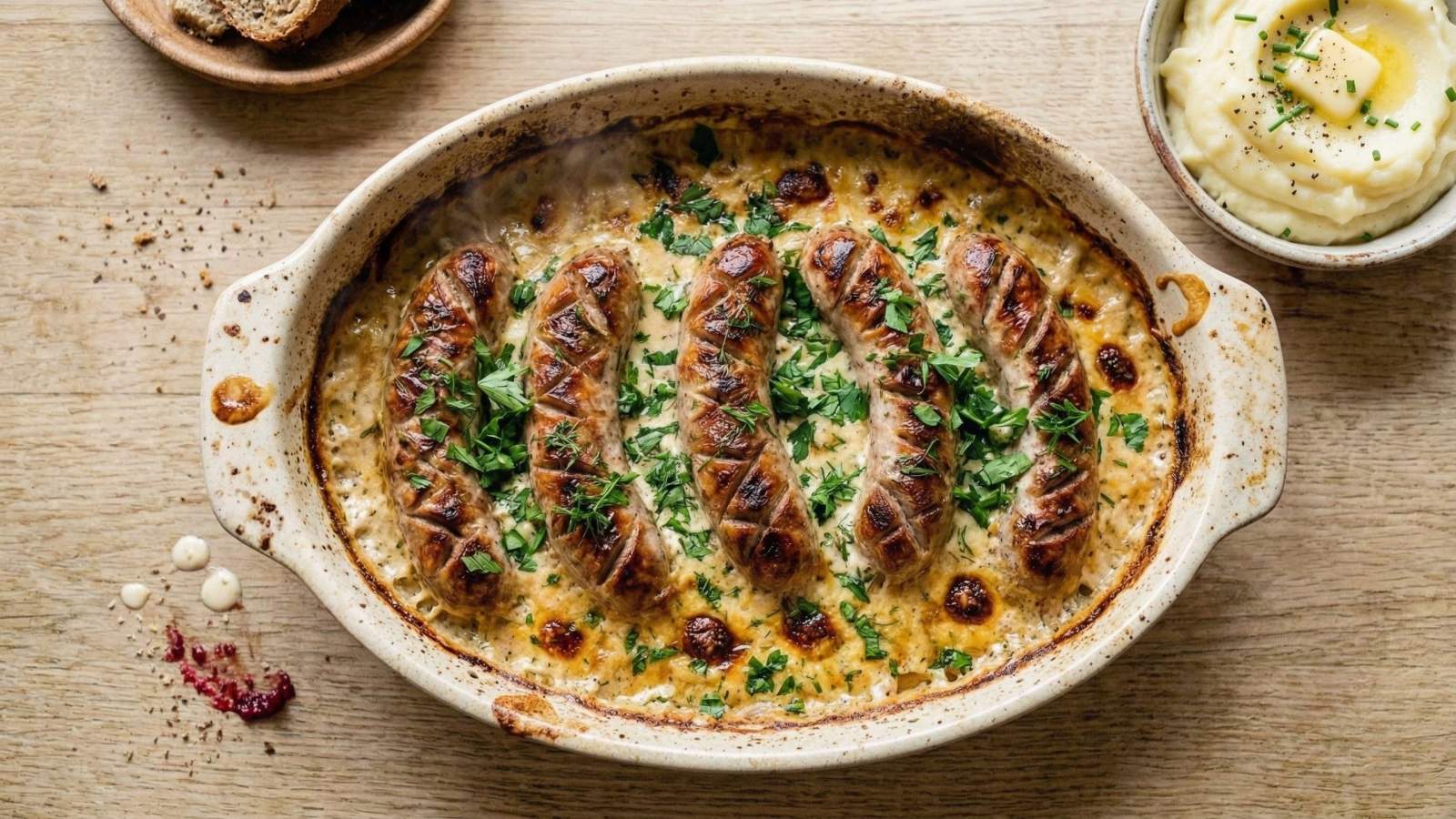 Pieczona biała kiełbasa w sosie chrzanowym - jak zrobić, przepis, krok 6