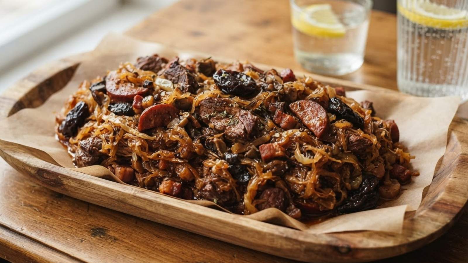 Tradycyjny bigos staropolski z mięsem i kapustą kiszoną