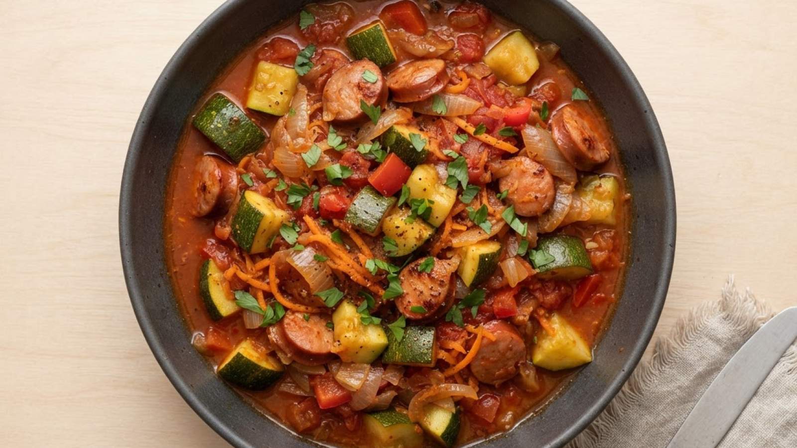 Bigos z cukinii z kiełbasą